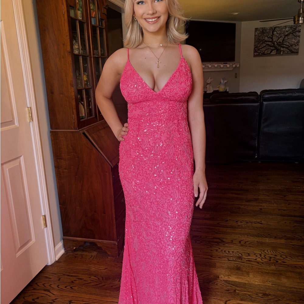 Pink Sequin Sleeveless Prom Gown